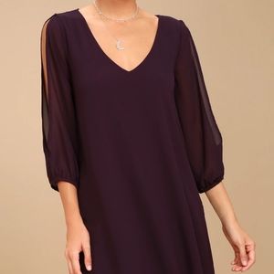 Lulu's Shifting Dears Plum Long Sleeve Dress